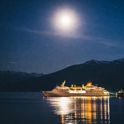Cruise Ship Moonlit Mountains
