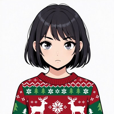 Anime girl in Christmas reindeer sweater
