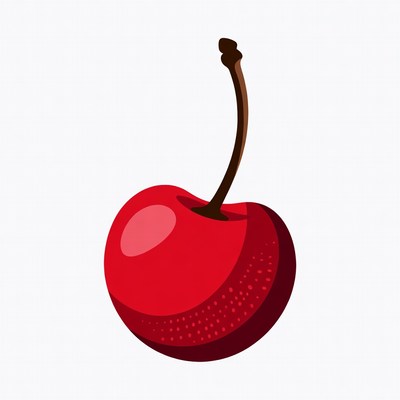 Red Cherry with Stem Illustration