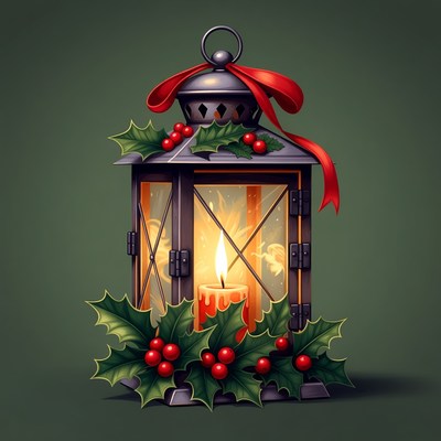 Christmas Lantern with Holly