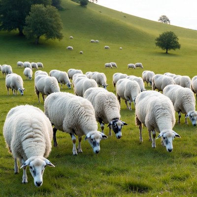 Sheep grazing on green hillside