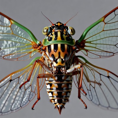 Colorful Cicada with Transparent Wings