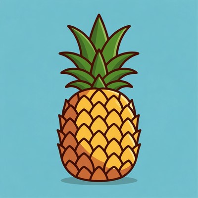 Cartoon Pineapple on Blue Background