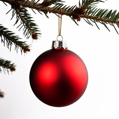 Red Christmas ornament on pine branch