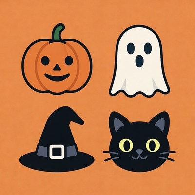 Halloween Pumpkin Ghost Witch Cat