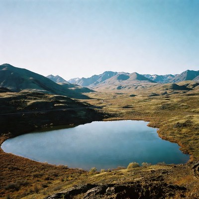 Heart-Shaped Lake in Mountain Valley