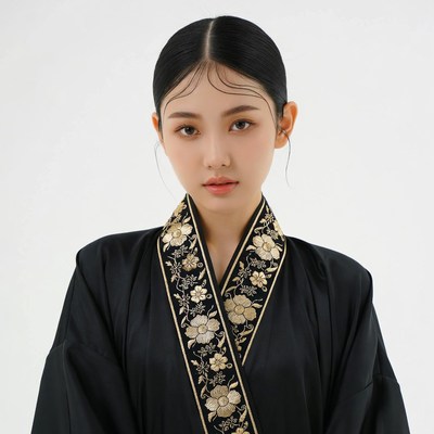 Asian woman in black hanbok