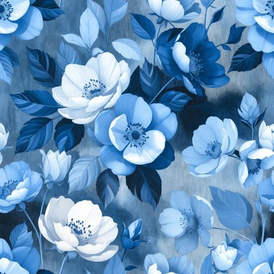 Blue Anemone Flowers Seamless Pattern