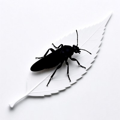 Black Silhouette Beetle on Leaf