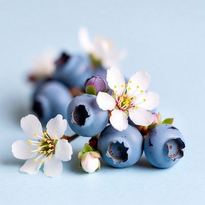 Blueberries with White Flowers