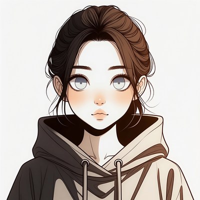 Anime girl with blue eyes in hoodie