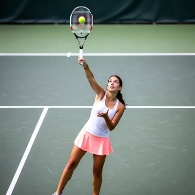 Woman serving tennis ball