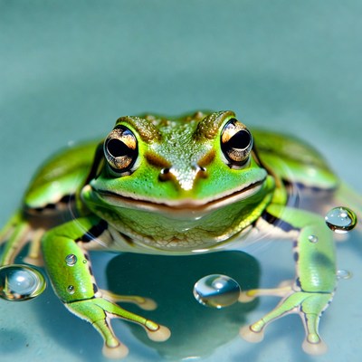Green tree frog on water