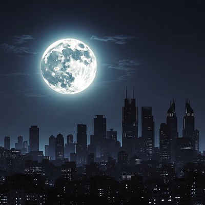 Full Moon Over City Skyline