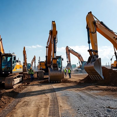 Yellow Excavators on Construction Site