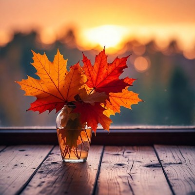 Autumn Maple Leaves in Glass Vase