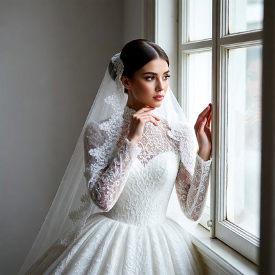 Bride gazing out window