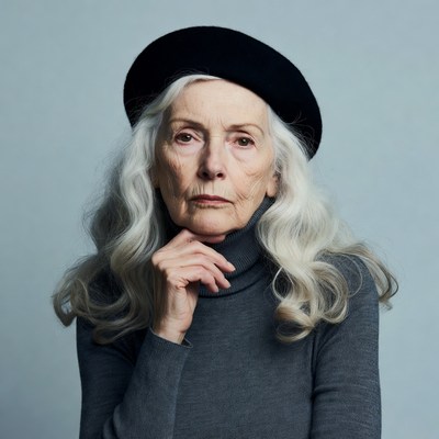 Elderly woman in black beret
