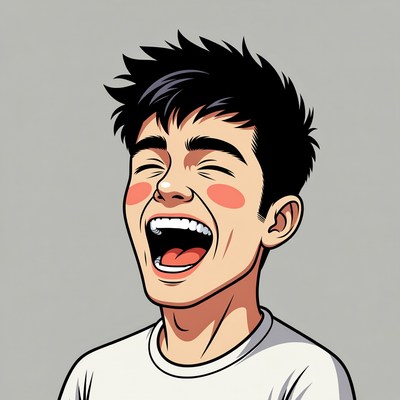 Anime boy laughing happily