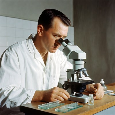 Man using microscope in lab