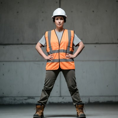 Woman in hard hat and safety vest