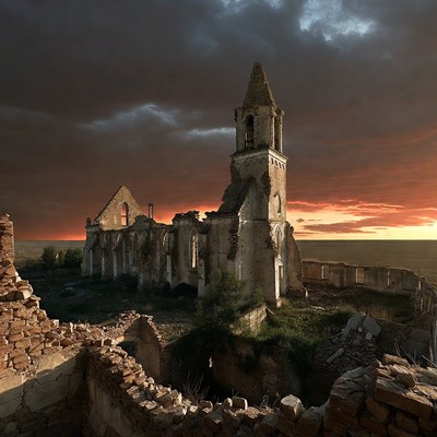 Ruined Church at Sunset