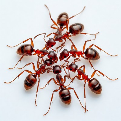 Cluster of red ants on white