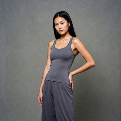 Asian woman in gray tank top