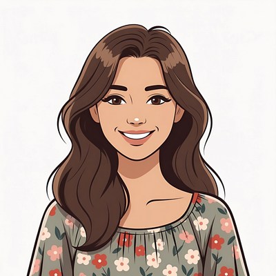 Smiling Asian woman in floral dress