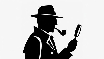 Silhouette detective holding magnifying glass