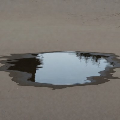 Puddle reflecting trees on sand