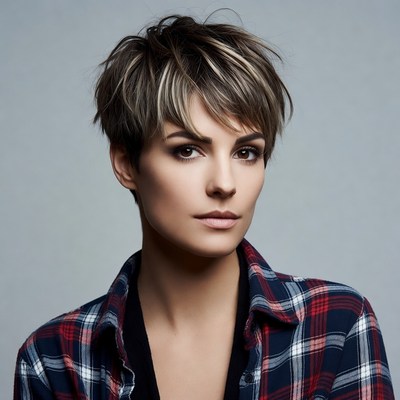Woman with short highlighted hair