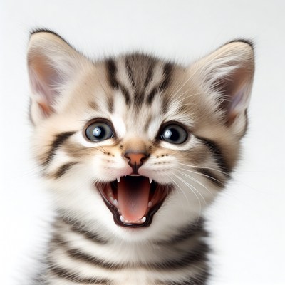 Cute tabby kitten yawning widely