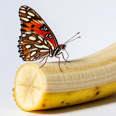 Butterfly perched on banana