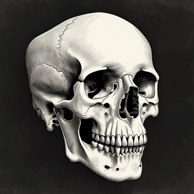 Detailed Human Skull Illustration