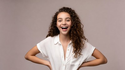 Smiling girl with curly hair