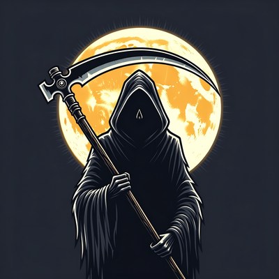 Grim Reaper with Scythe and Moon