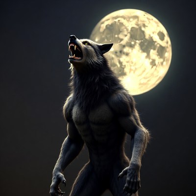 Werewolf howling at full moon