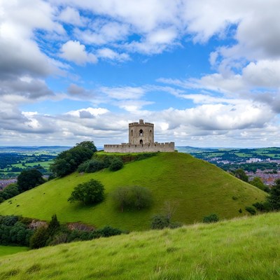 Medieval Tower on Grassy Hill