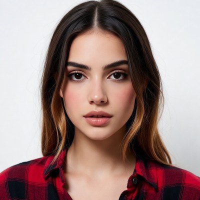 Woman in plaid shirt close-up