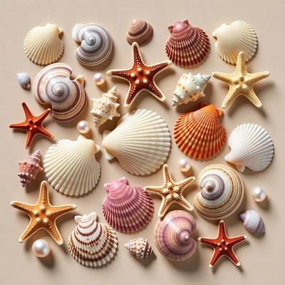 Colorful Seashells and Starfish Arrangement
