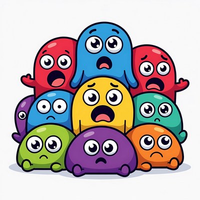 Stack of colorful cartoon blobs