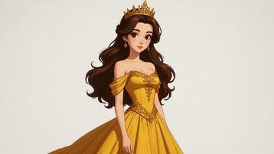Belle in yellow gown with crown