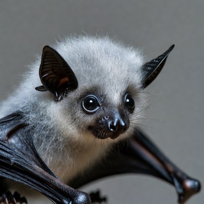 Cute baby grey fruit bat