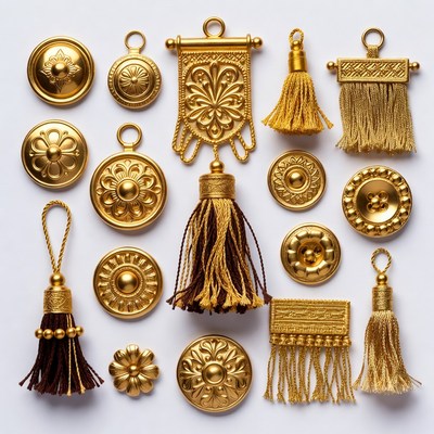 Gold Buttons and Tassels on White