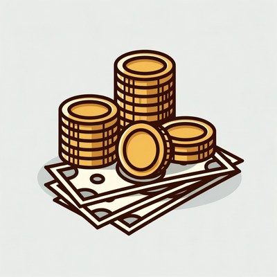 Stack of Gold Coins and Dollar Bills