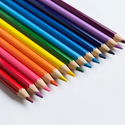 Colorful pencils arranged in rainbow