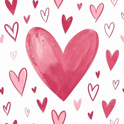 Watercolor Hearts on White Background