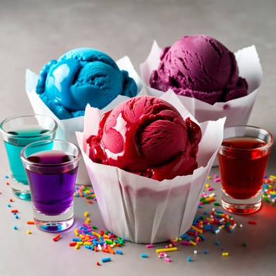 Colorful Ice Cream Scoops with Shot Glasses