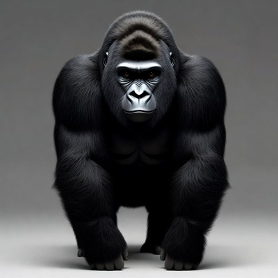 Muscular Black Gorilla Standing Frontally